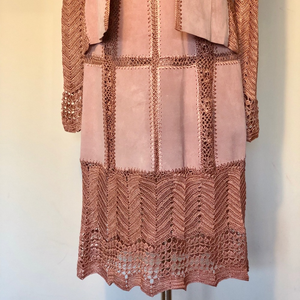 SOLD Danier Dusty Rose Crochet/Suede Halter Dress - Picture 6 of 8